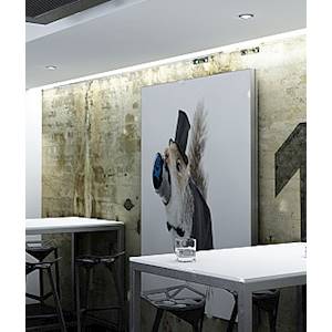 Impression sur toile polyester classée M1 (type Jet tex). Pour une pose sur profilé PVC prévoir une finition brute de coupe avec une fond perdu.